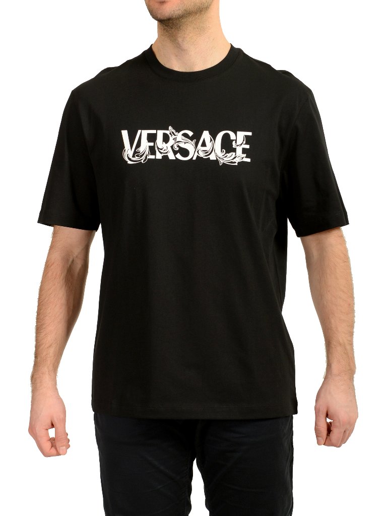 Versace Men's Black Logo Print Crewneck Short Sleeve T-Shirt Us 5xl It 62
